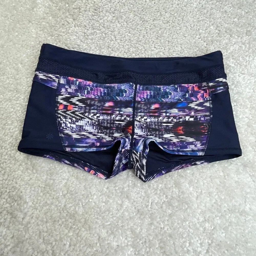 Athleta Swim Boy Shorts Navy Blue Purple Print